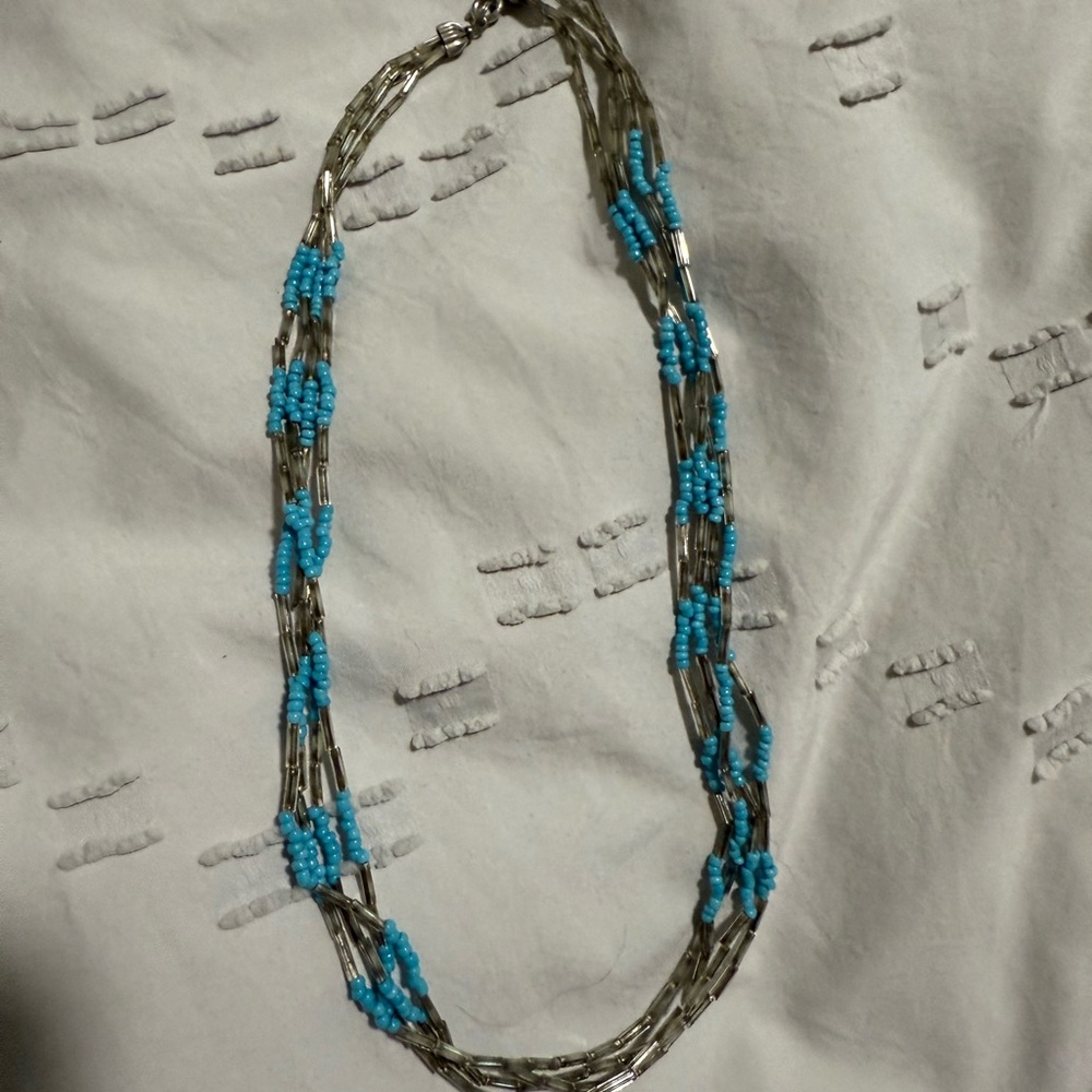 Silver and Blue Beaded Necklace